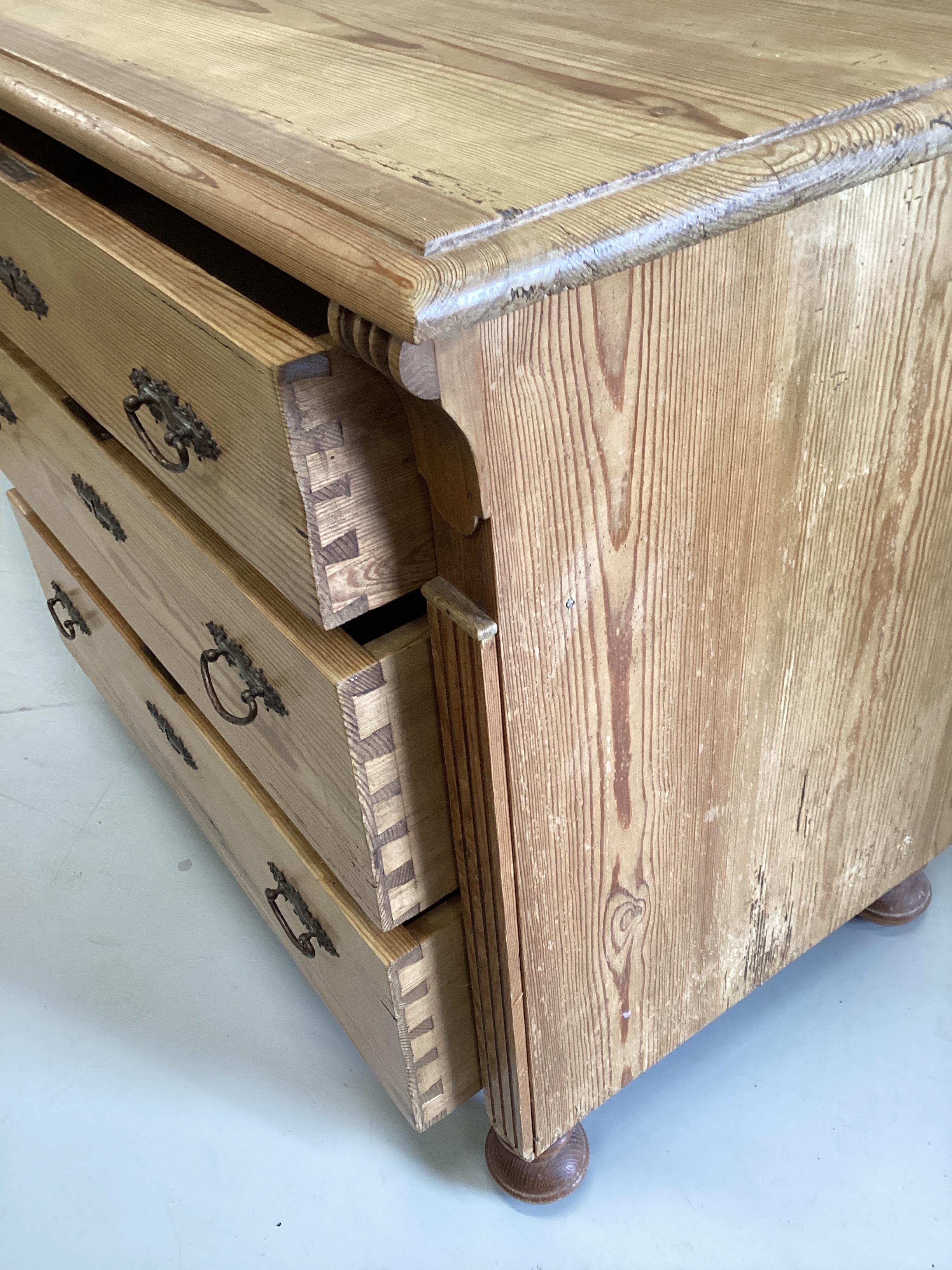 A small 19th century East European pine three drawer chest, width 96cm, depth 56cm, height 82cm